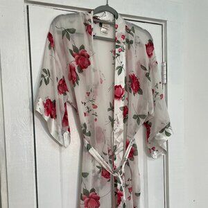 Sophia By Delicates Vintage Floral Wrap Robe 🌹 Red Rose Satin Y2K Boho
